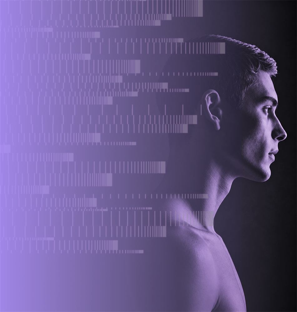 A figure dissolving into streams of code